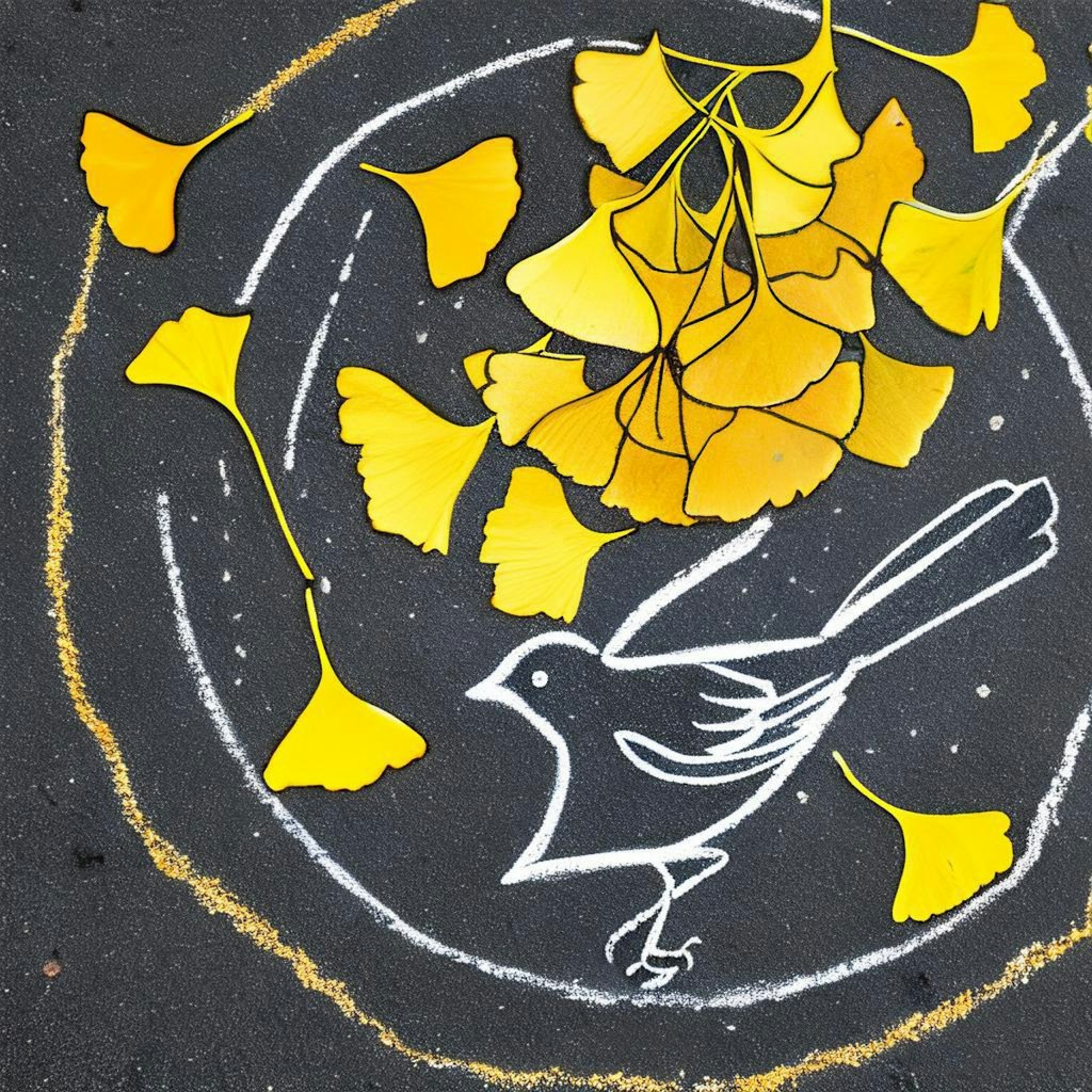 Bird on ginkgo leaves