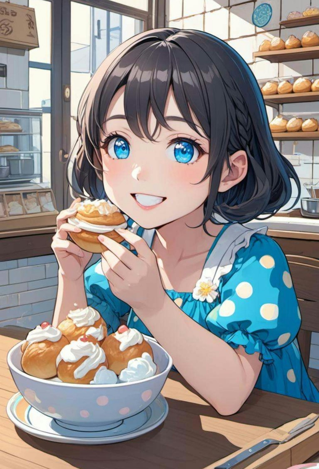 シュークリームをいっぱい食べたい小さな女の子