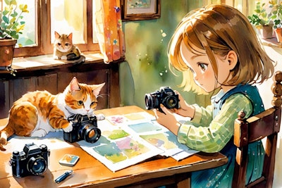 猫の写真を撮ってる女の子
