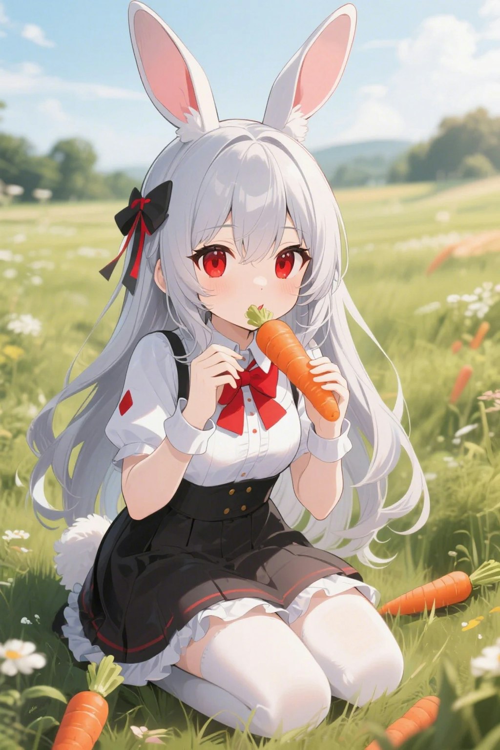 畑のニンジンを食べるポンコツウサギ