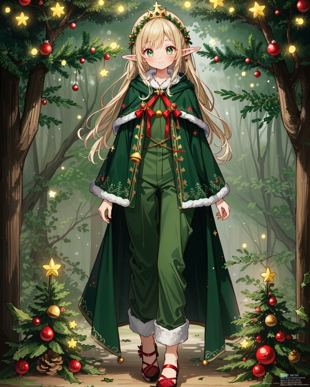 クリスマスの森とエルフ魔女