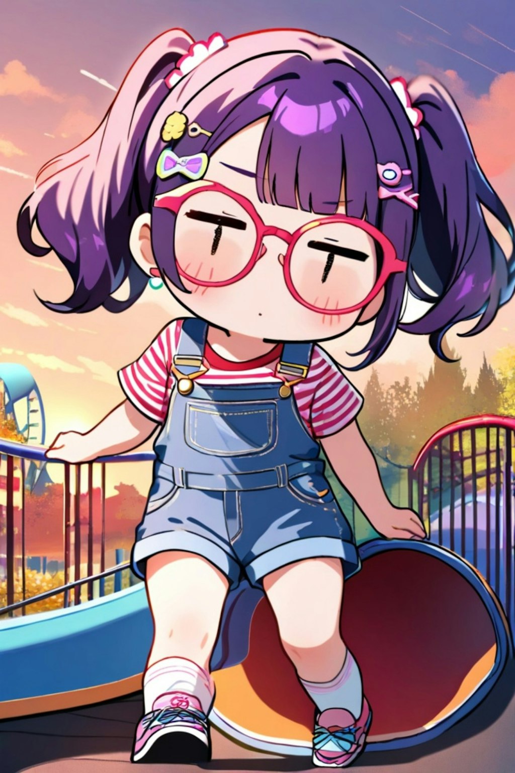 遊園地で紫髪ちゃん