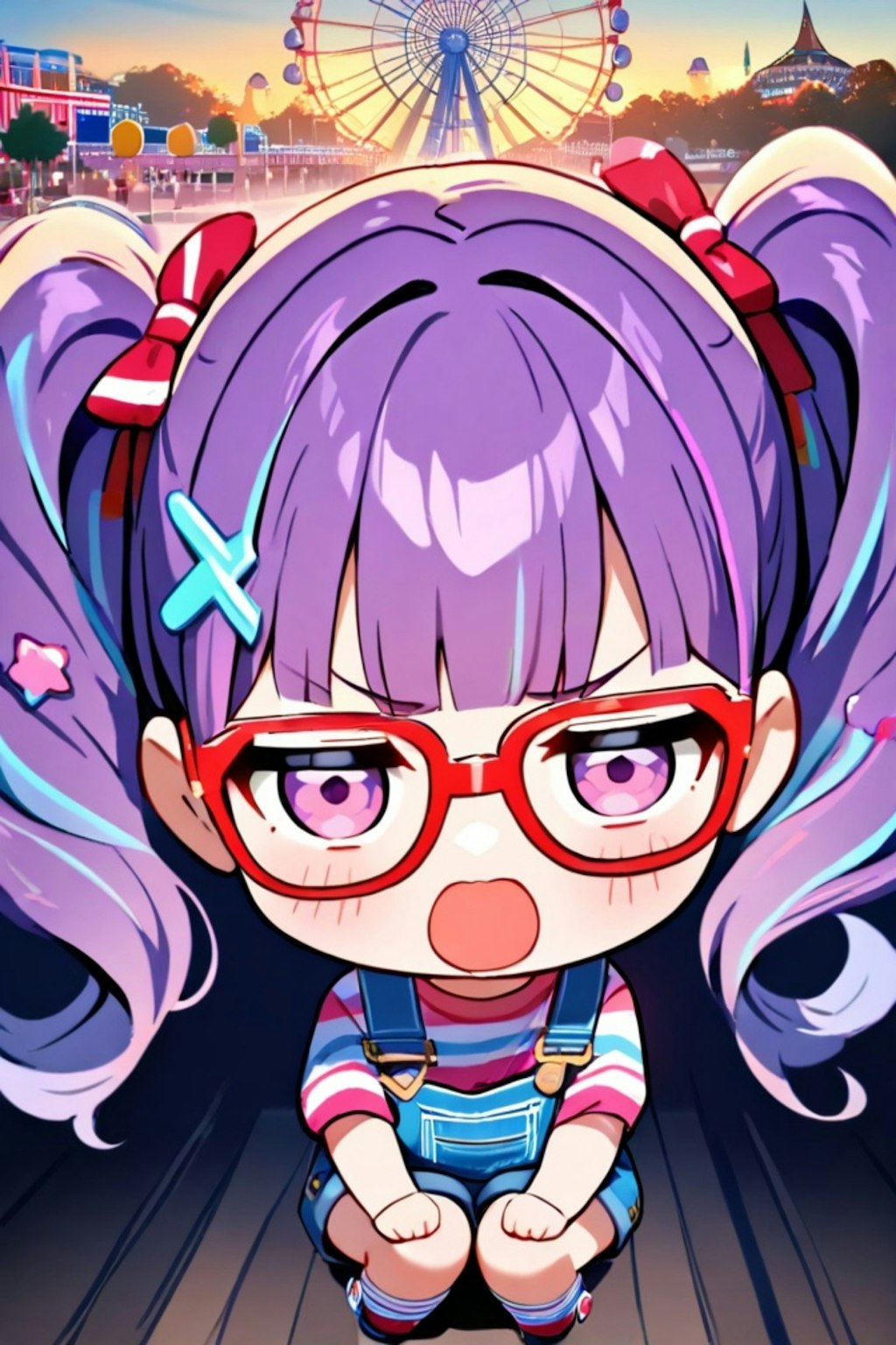 遊園地で紫髪ちゃん