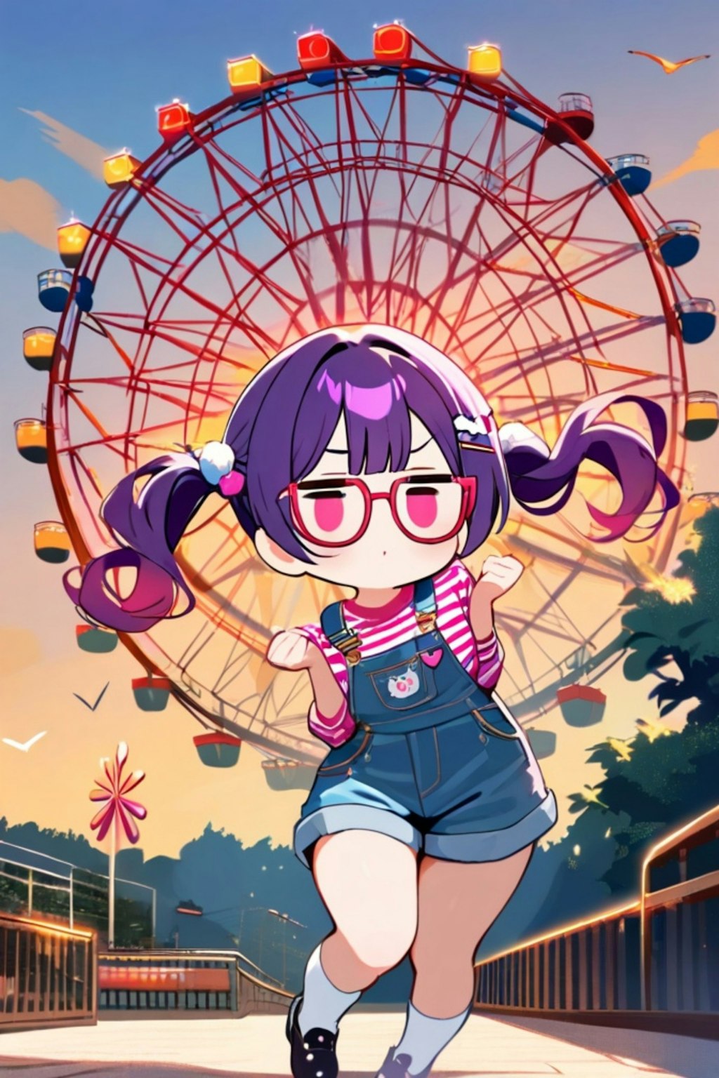 遊園地で紫髪ちゃん