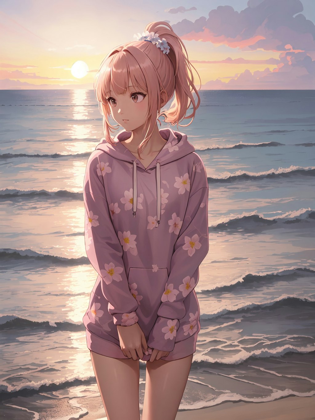 sunset hoodie girl