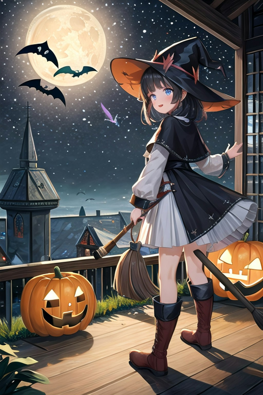 ハロウィンの魔女とお月様