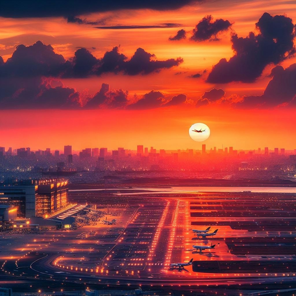 羽田空港の夕日