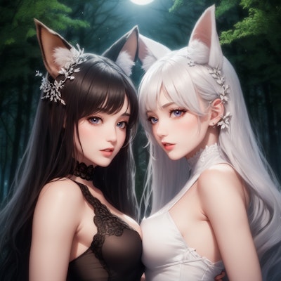 白と黒の狐