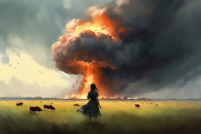 A girl staring at a nuclear explosion