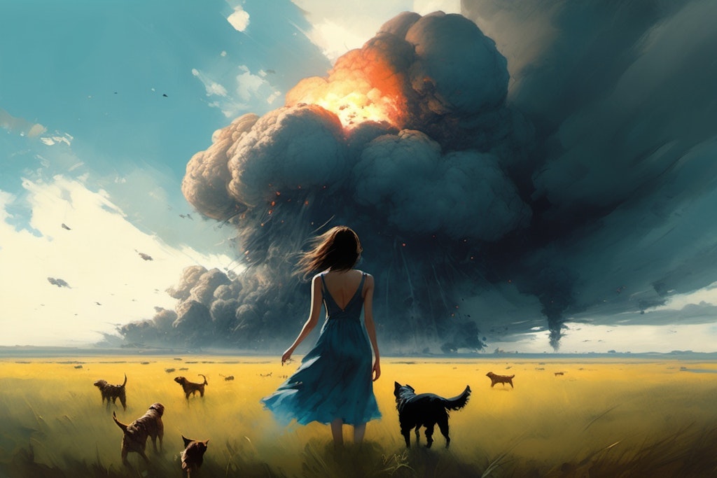 A girl staring at a nuclear explosion