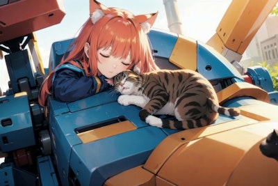 猫ちゃんと居眠り猫娘パイロットちゃん