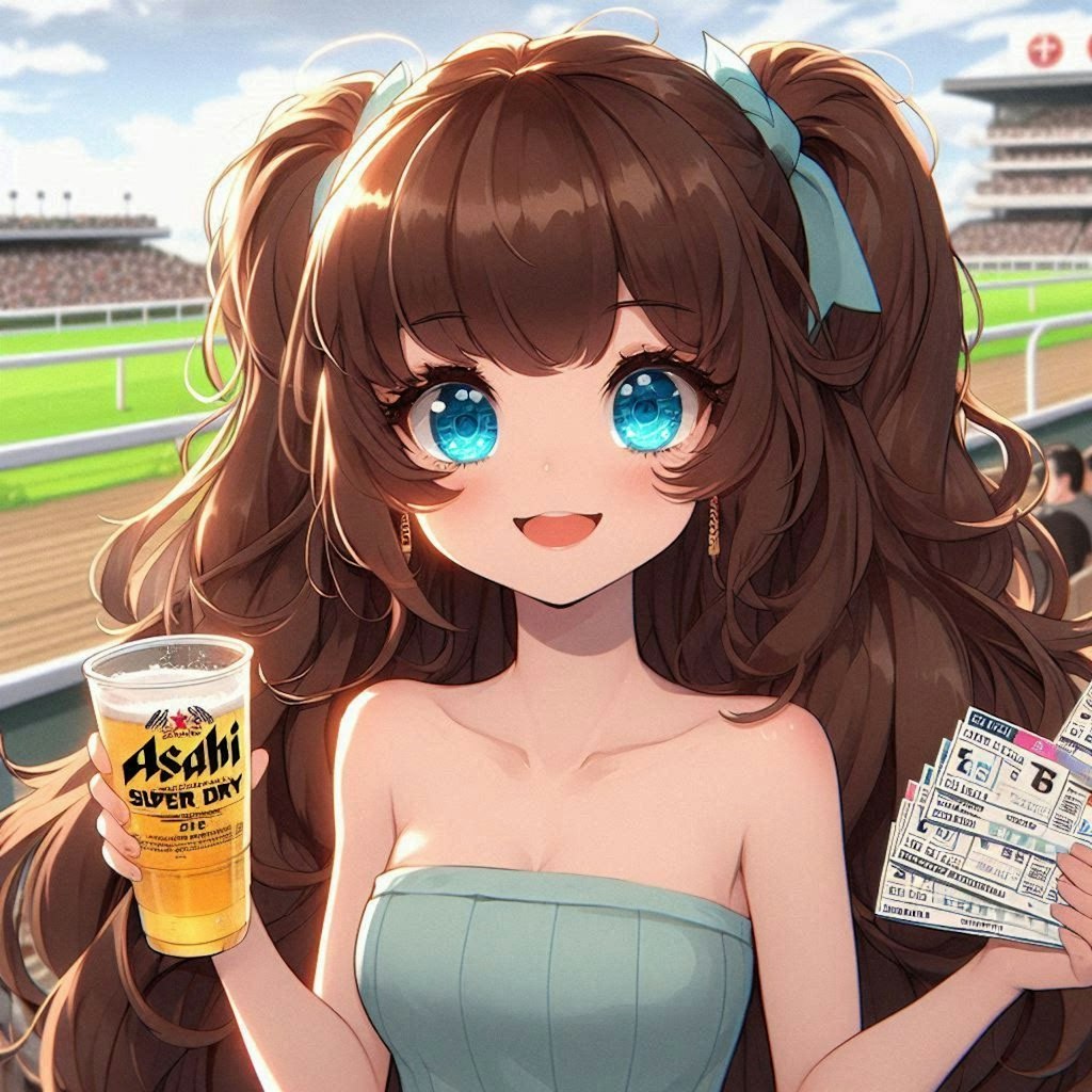 競馬観戦をする小さな女の子