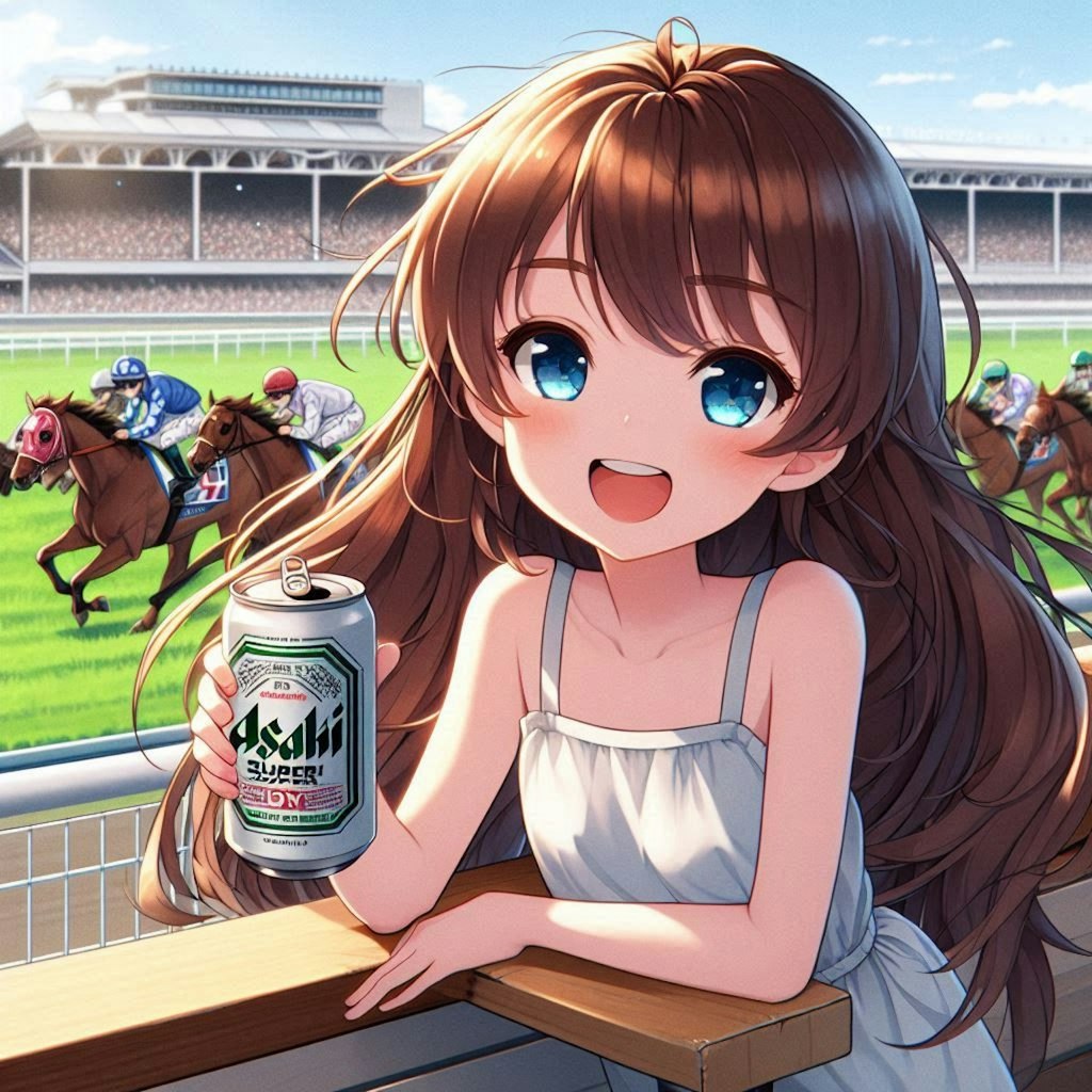 競馬観戦をする小さな女の子