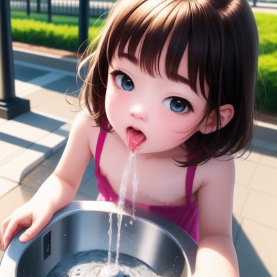 公園で水を飲む幼女の胸チラ