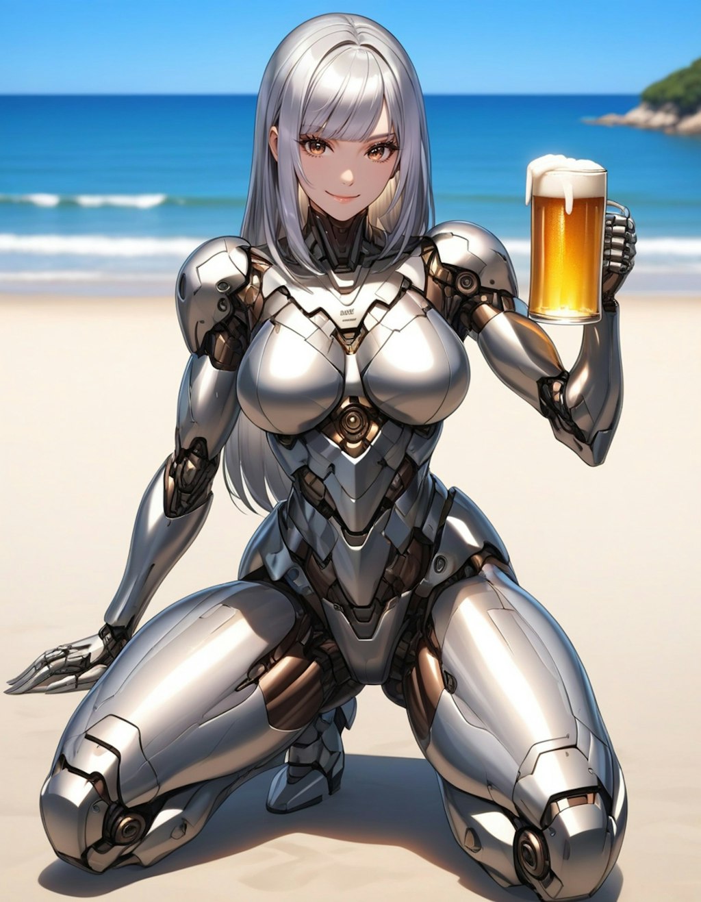 ビールを持つメカ子