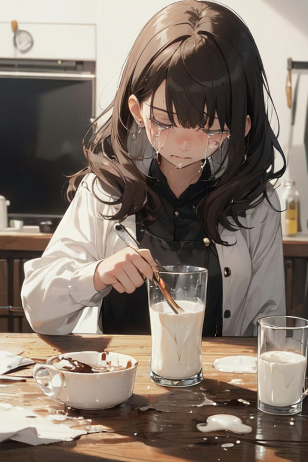 大量の牛乳に涙 Tears for a lot of milk