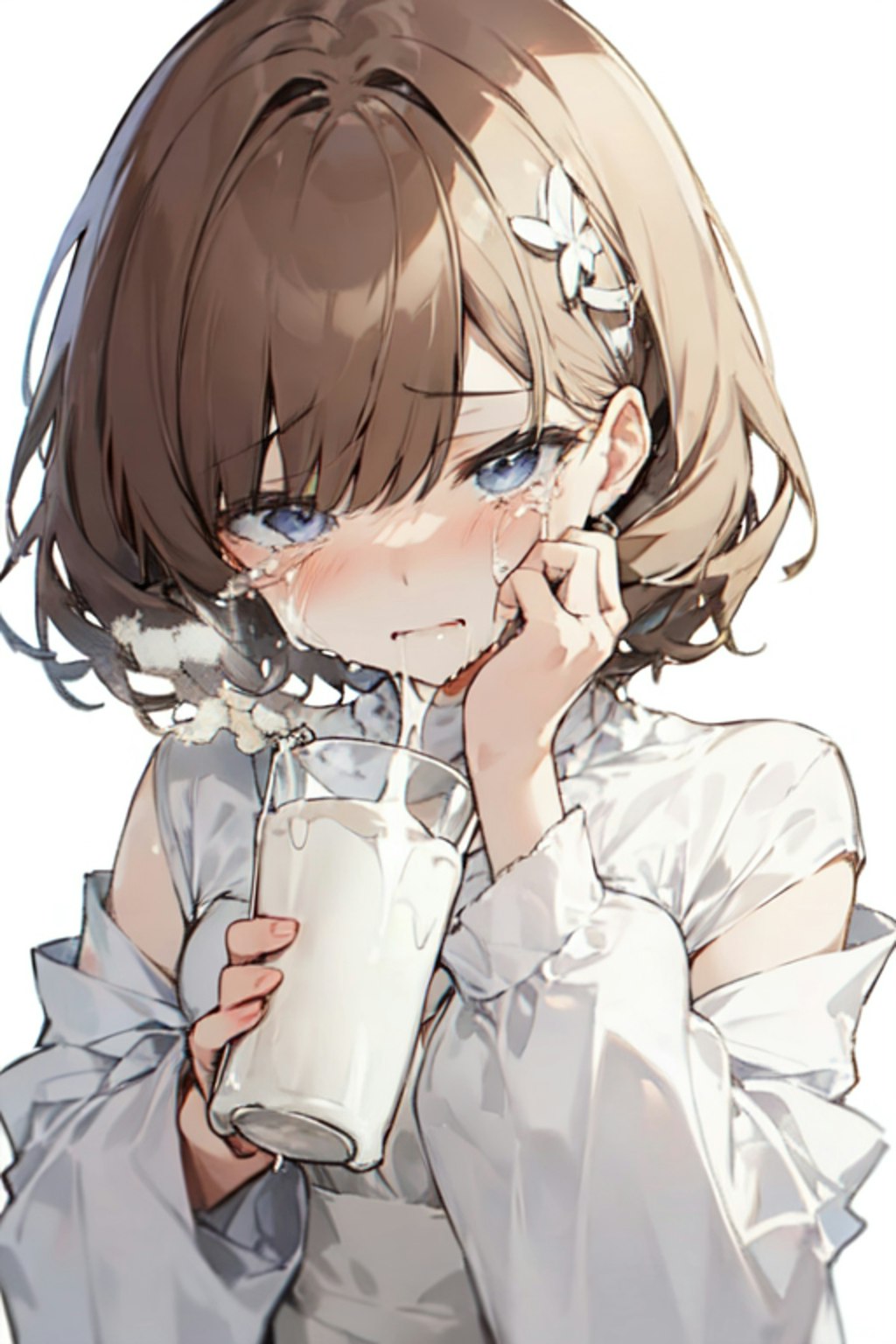 大量の牛乳に涙 Tears for a lot of milk