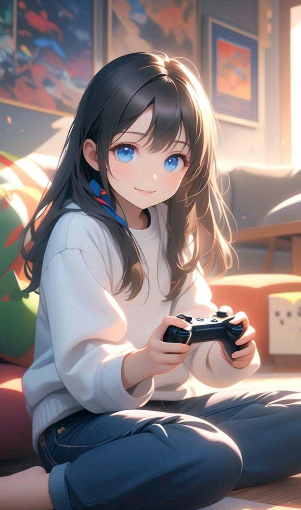 格闘ゲームをする小さな女の子