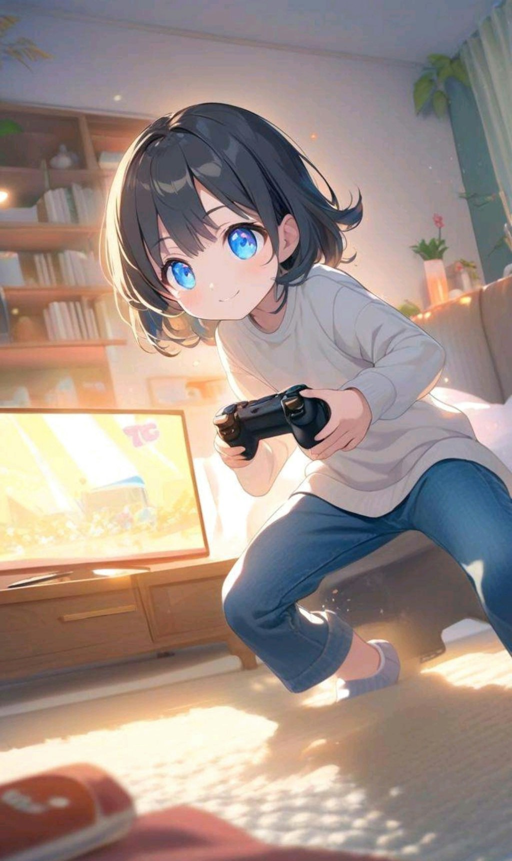 格闘ゲームをする小さな女の子