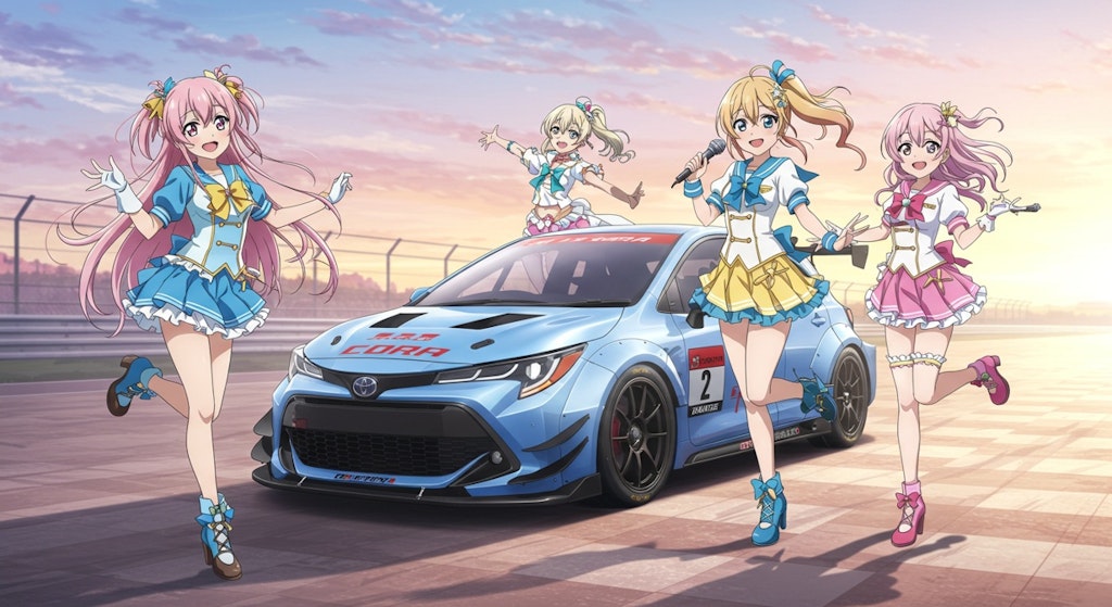 アニメキャラとGRカローラレーシングカー
