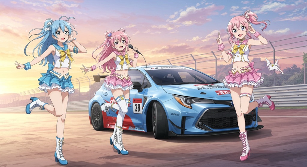 アニメキャラとGRカローラレーシングカー