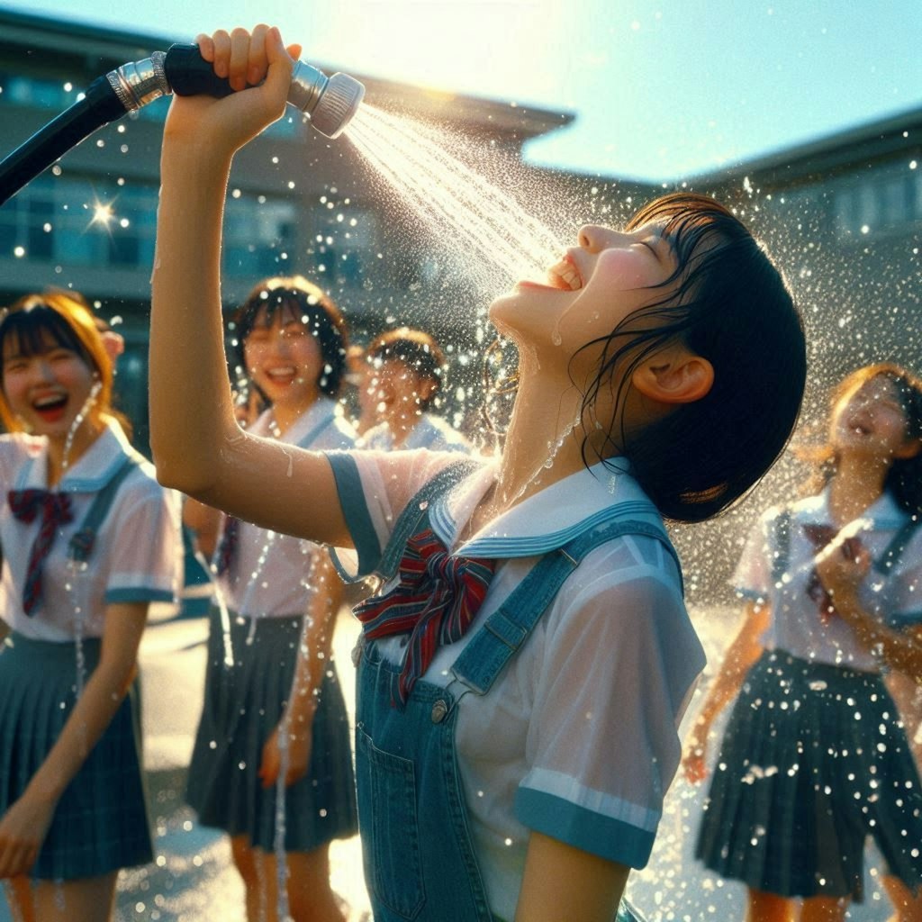 暑さを忘れて水遊び