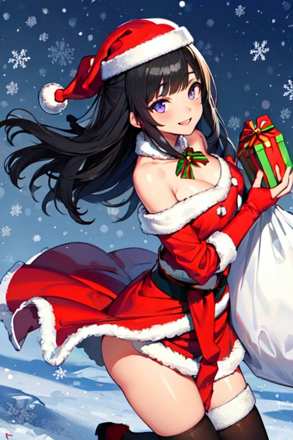 【R15】クリスマスイブの夜の、プレゼントとサンタクロースな黒髪ロング女性♥その1（11枚）