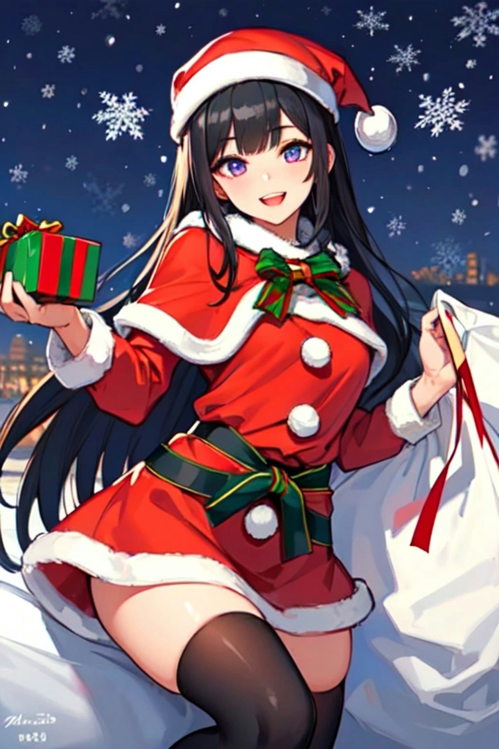 【R15】クリスマスイブの夜の、プレゼントとサンタクロースな黒髪ロング女性♥その1（11枚）