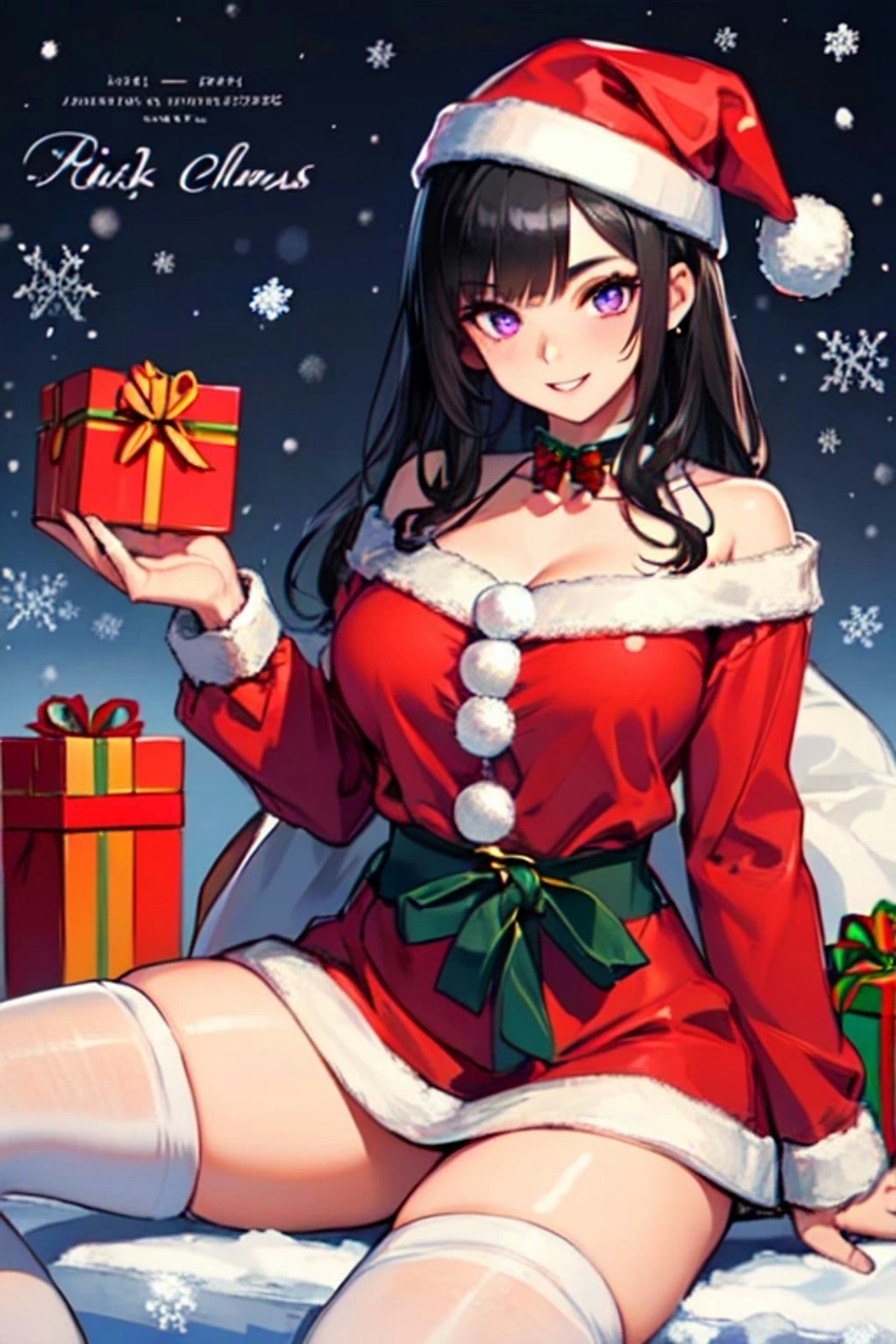 【R15】クリスマスイブの夜の、プレゼントとサンタクロースな黒髪ロング女性♥その1（11枚）