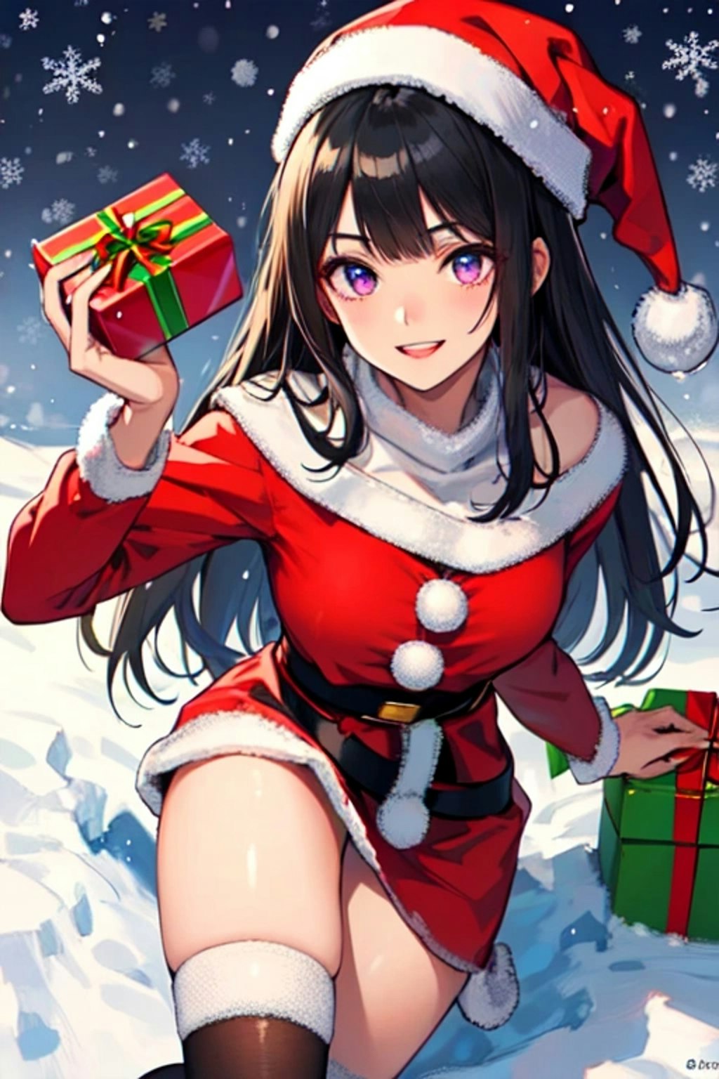 【R15】クリスマスイブの夜の、プレゼントとサンタクロースな黒髪ロング女性♥その1（11枚）