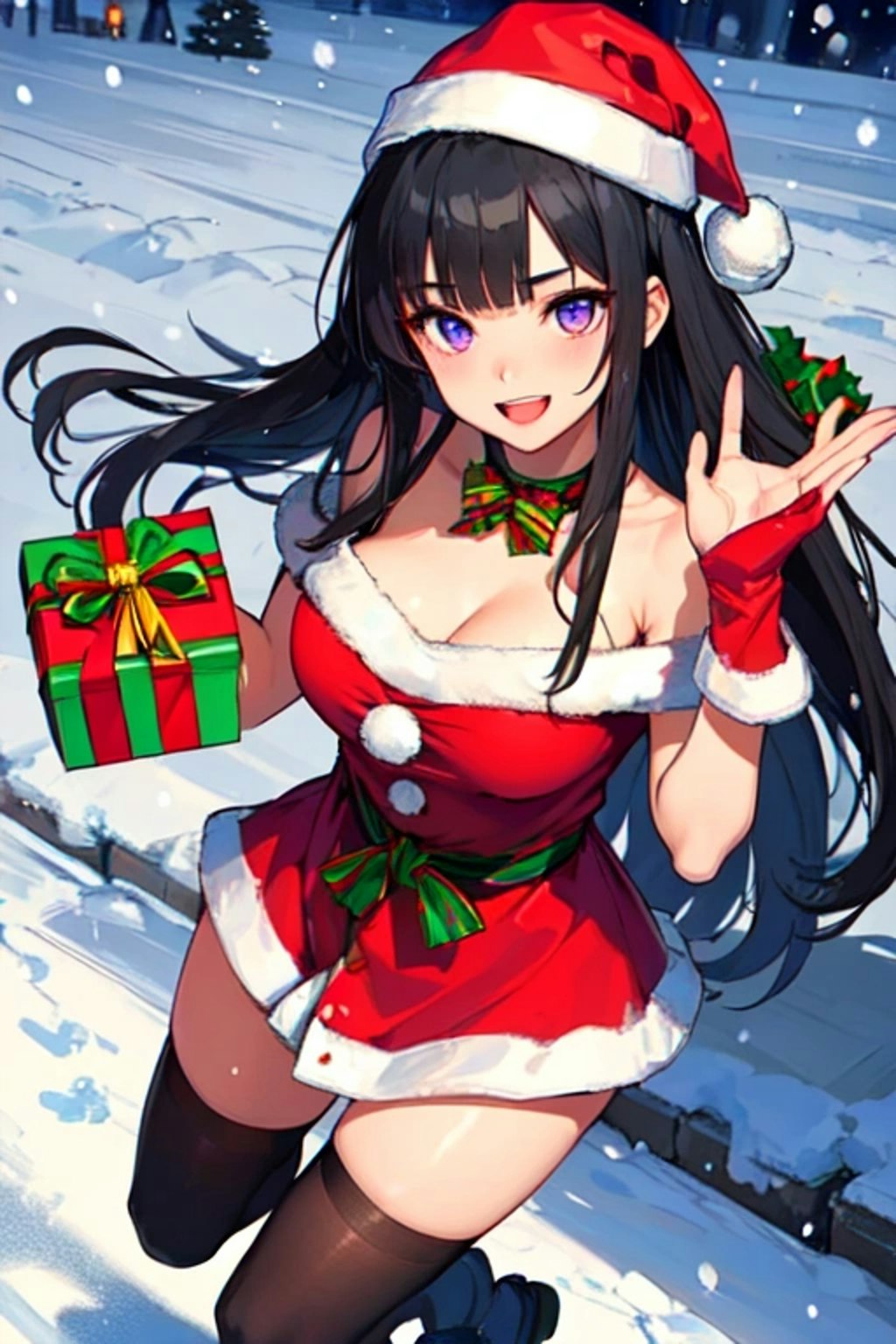 【R15】クリスマスイブの夜の、プレゼントとサンタクロースな黒髪ロング女性♥その1（11枚）