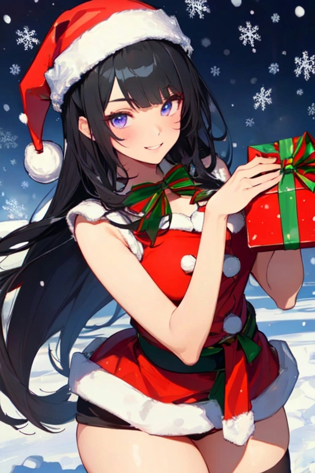 【R15】クリスマスイブの夜の、プレゼントとサンタクロースな黒髪ロング女性♥その1（11枚）