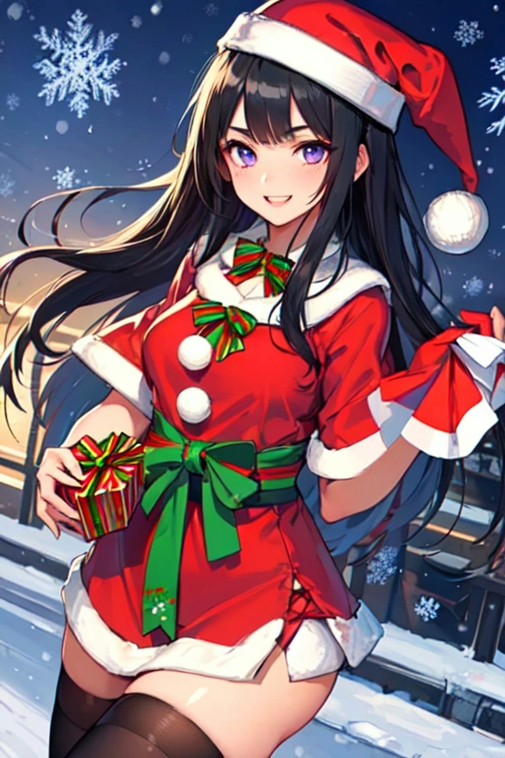 【R15】クリスマスイブの夜の、プレゼントとサンタクロースな黒髪ロング女性♥その1（11枚）