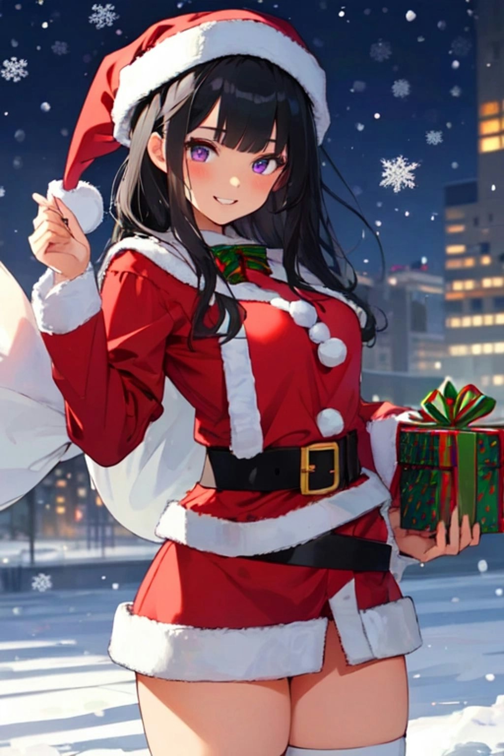 【R15】クリスマスイブの夜の、プレゼントとサンタクロースな黒髪ロング女性♥その1（11枚）