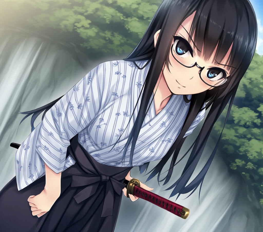 samurai girl, waterfall
