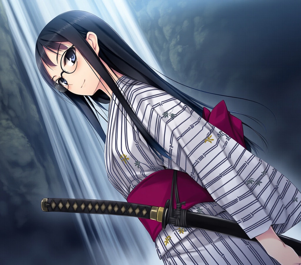 samurai girl, waterfall