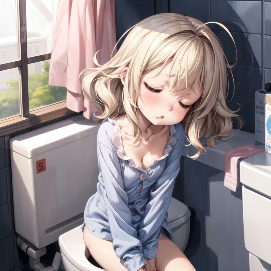 トイレでウトウト少女