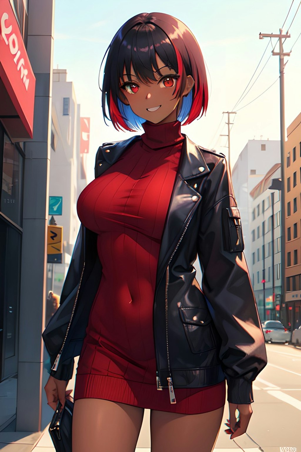 褐色ニットセータードレスギャル