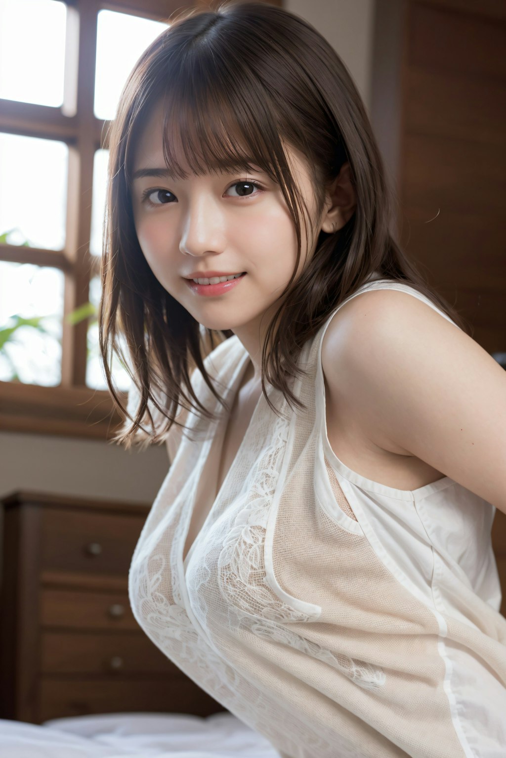頬を赤くしている女性