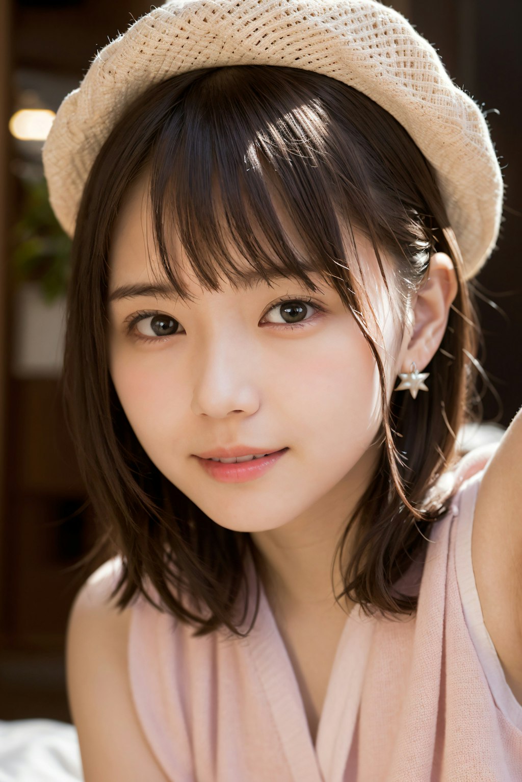 頬を赤くしている女性