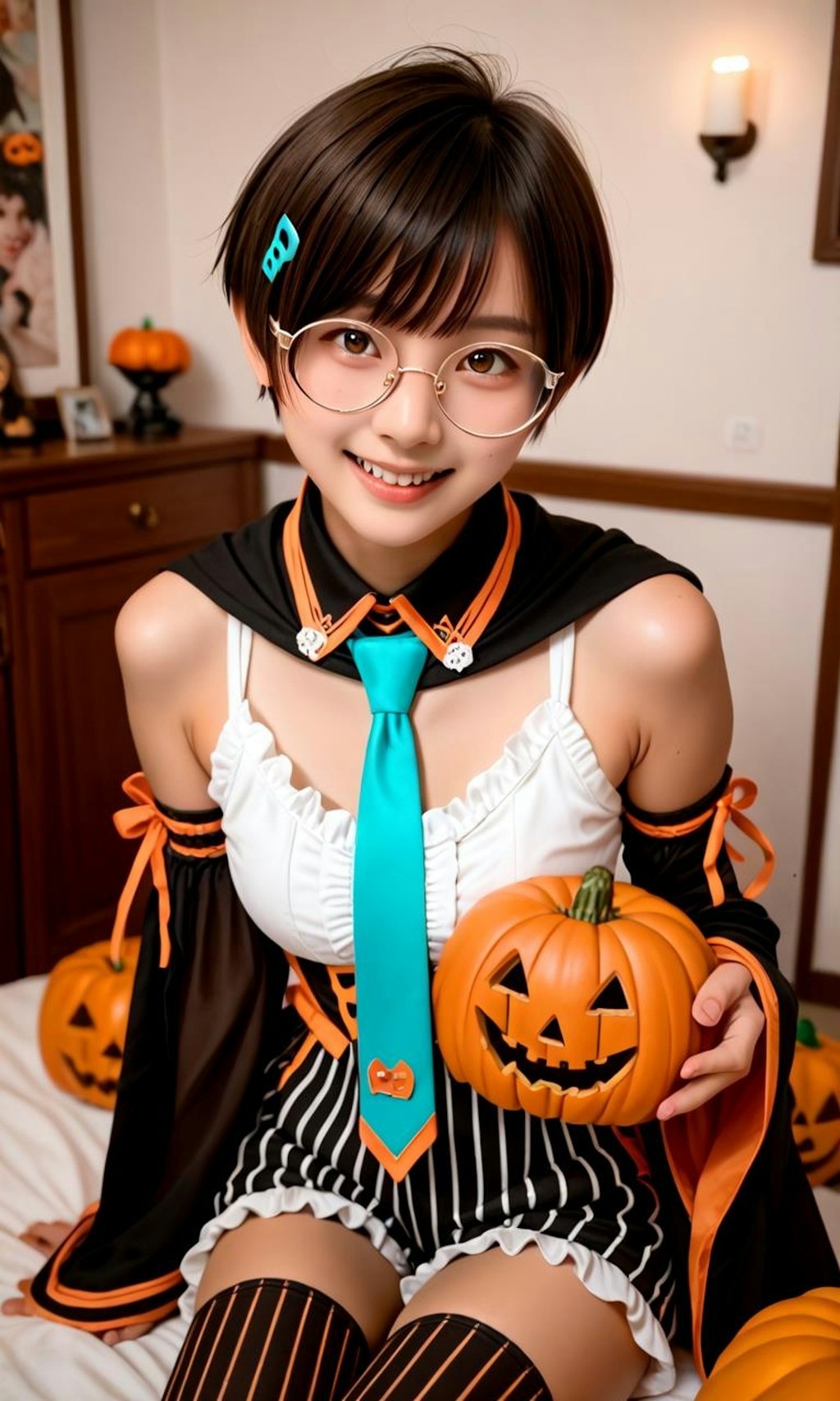 ハロウィン衣装の丸メガネ少女