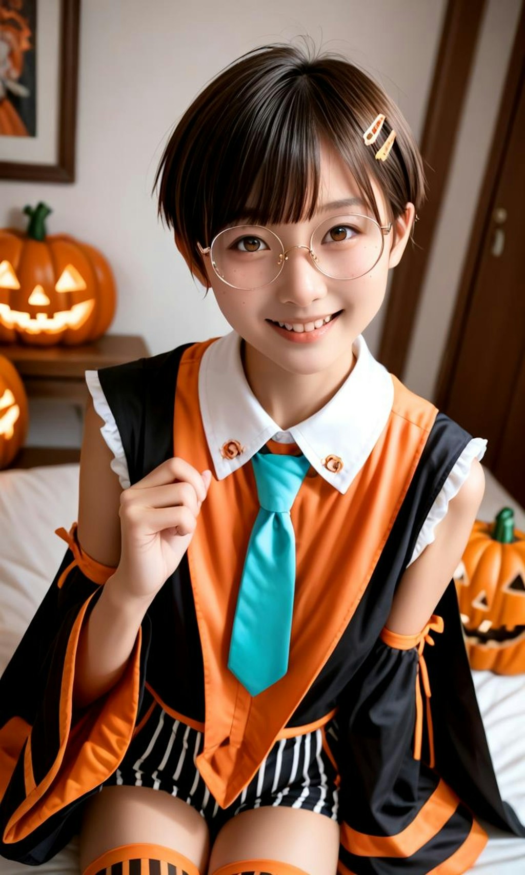 ハロウィン衣装の丸メガネ少女