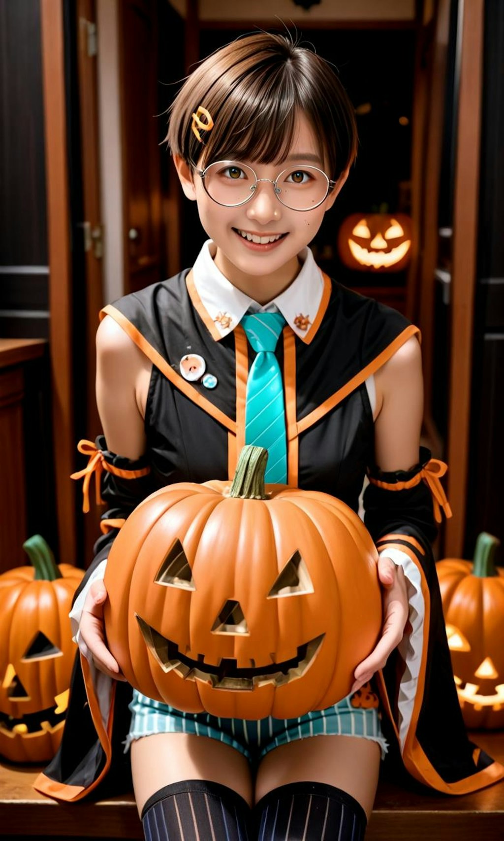 ハロウィン衣装の丸メガネ少女