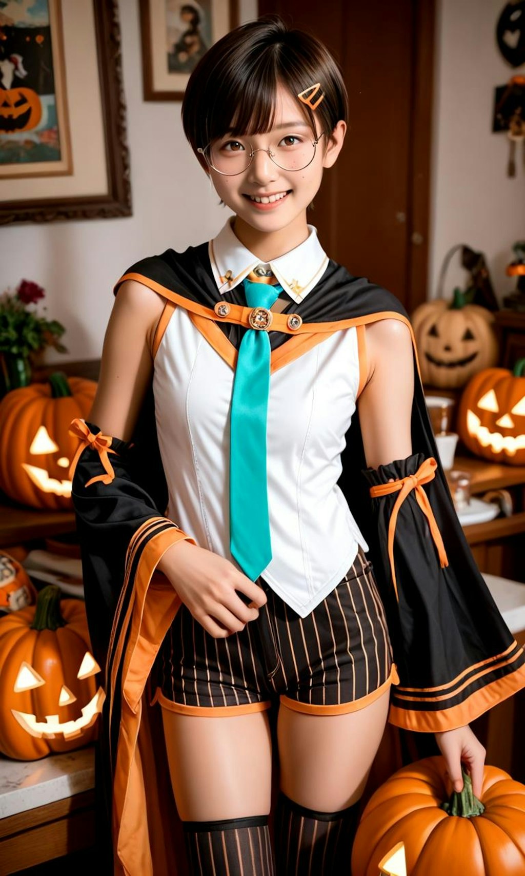 ハロウィン衣装の丸メガネ少女