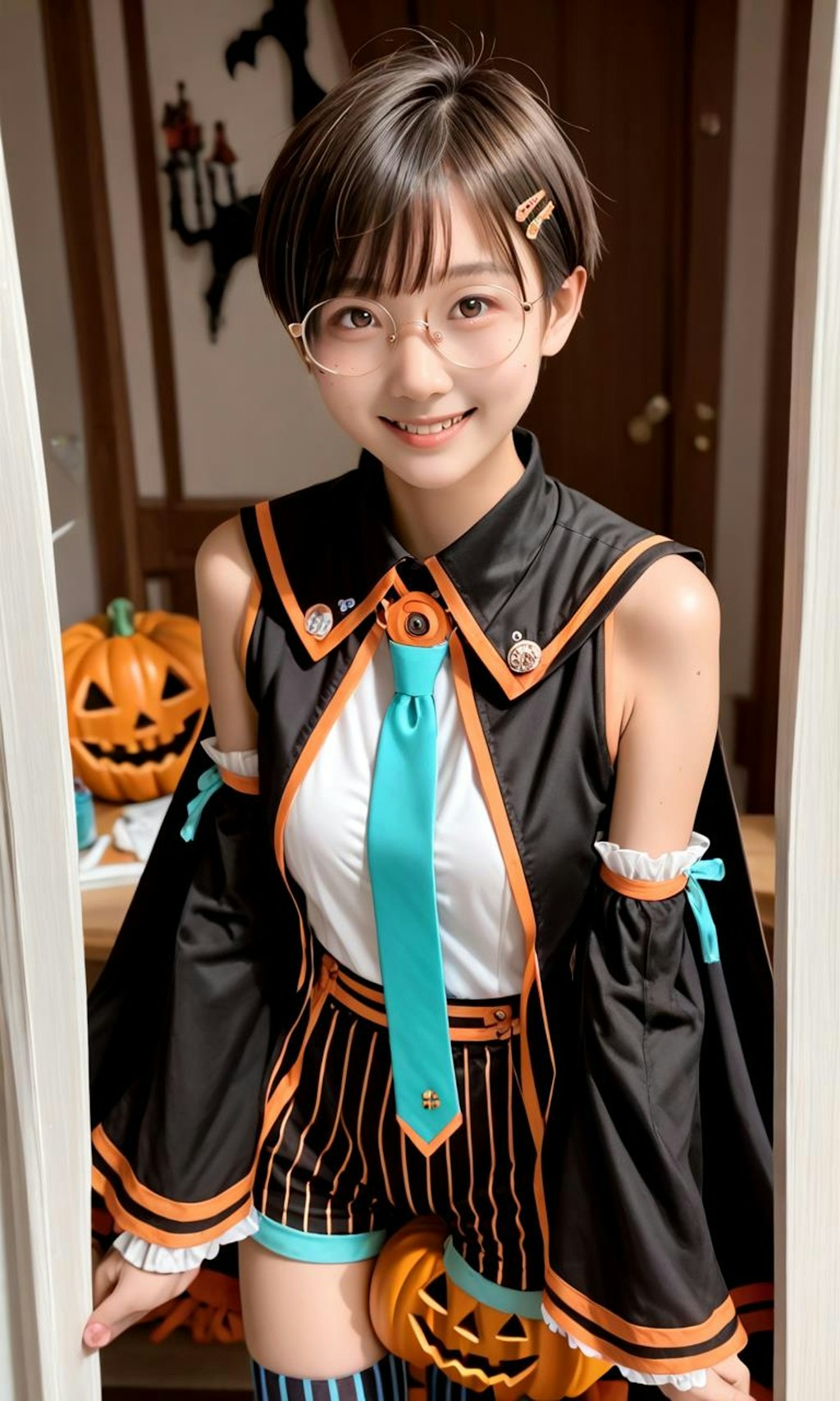 ハロウィン衣装の丸メガネ少女