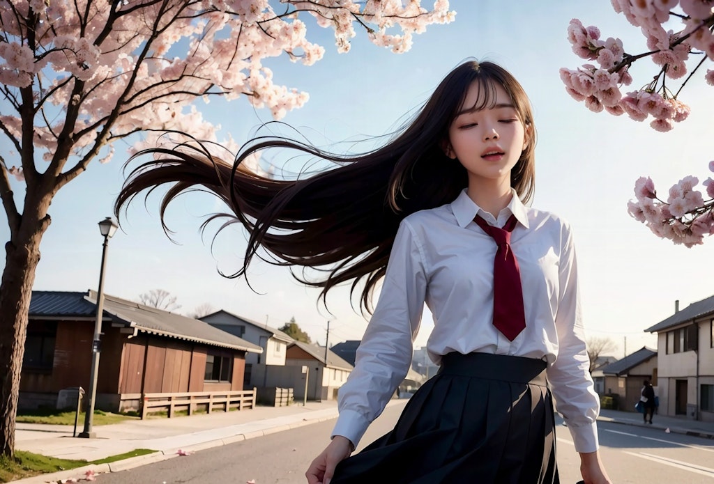 春の風を感じる女子高校生