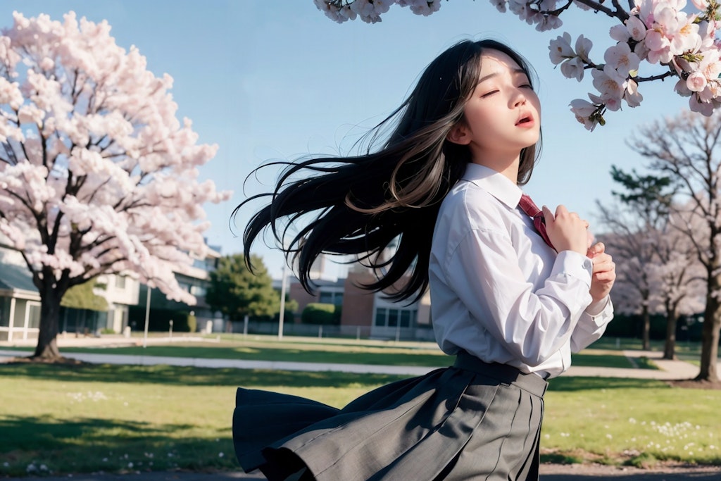 春の風を感じる女子高校生