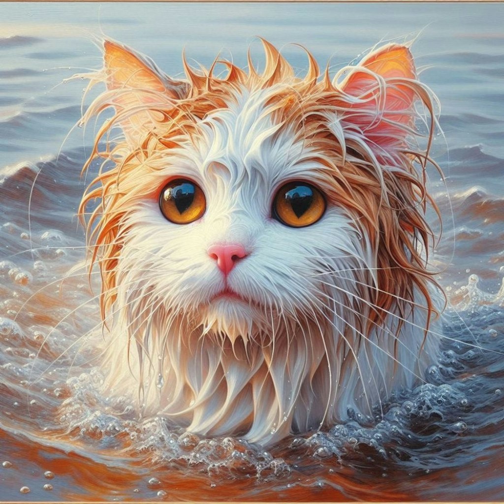 アクリル風 　#濡れ髪 猫