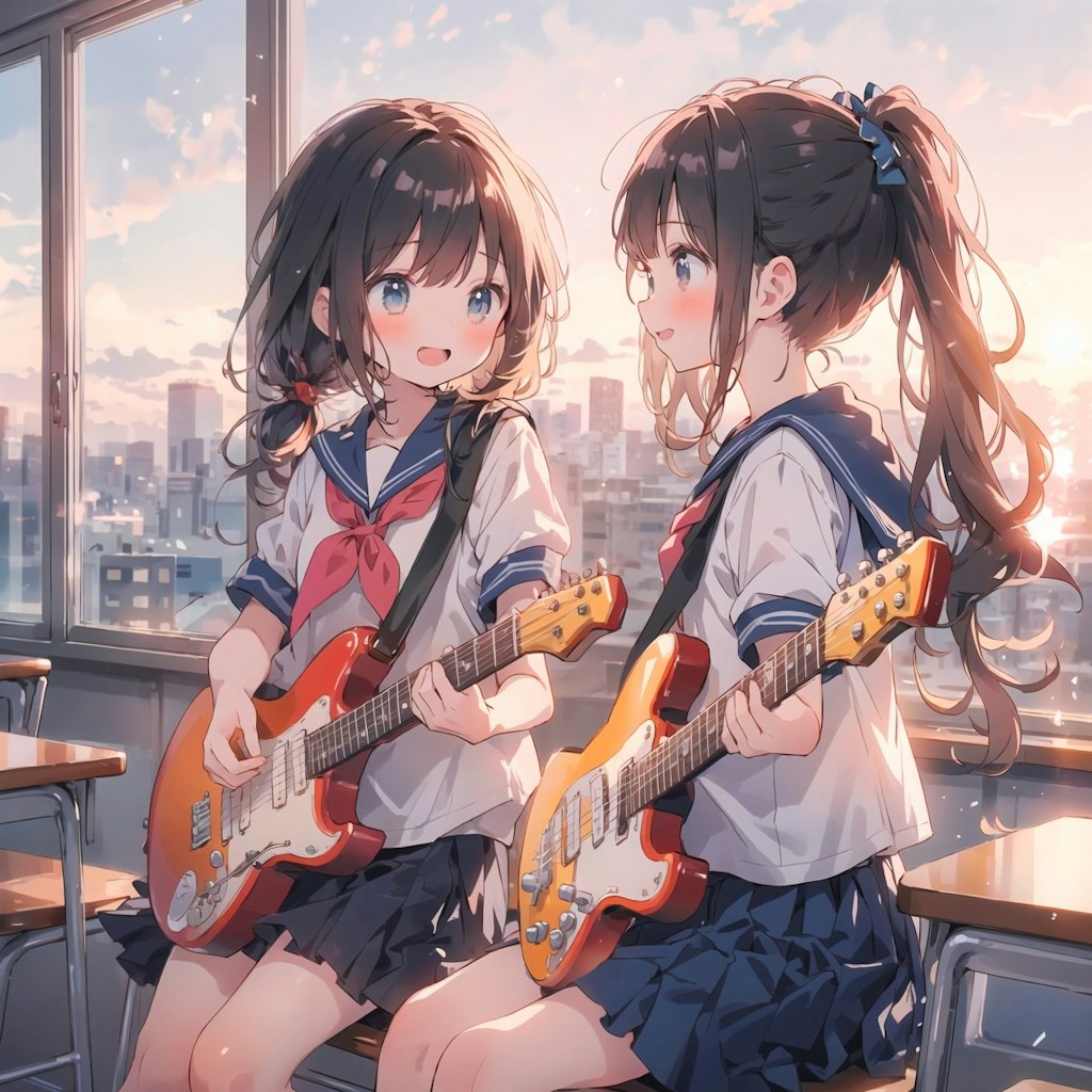 練習中のギター少女