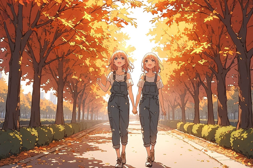 双子と紅葉と